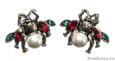 Серьги Moon Paris, жуки, кристаллы, жемчуг, Mo-1802-014 (красный)